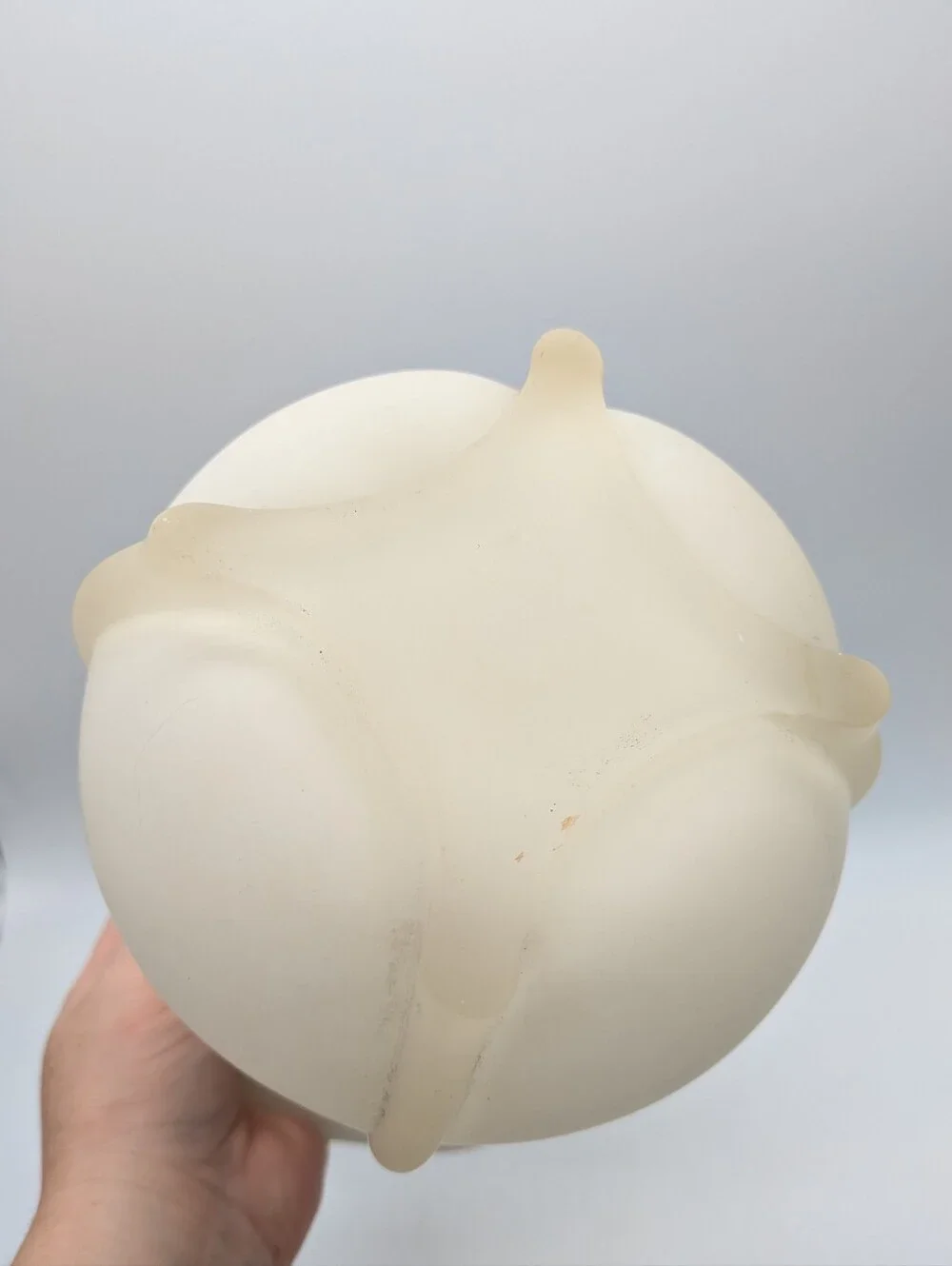 Vintage Cream Off White Glass Scalloped Edge Vase